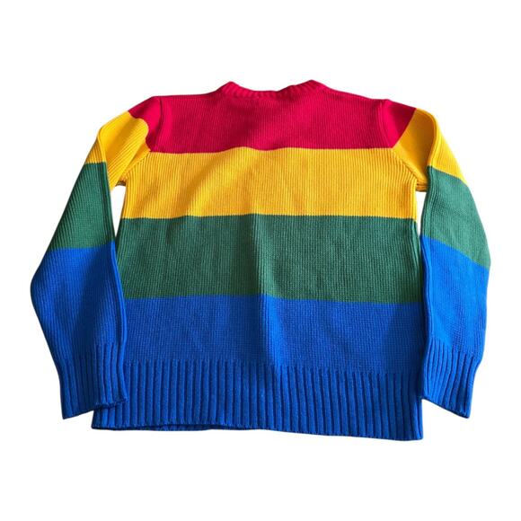 Vintage Montgomery Ward Rainbow Primary Color Striped Sweater Jumper Girl SZ L - Picture 2 of 6